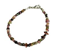 LKBEADS natural multi tourmaline 3x4mm gemstone link bracelet chip shape uncut cut multi color stone 7 inch stacking wristband handmade jewellery for men & women gift |LK_SLNK_00162