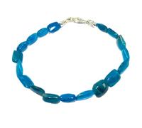 LKBEADS Natural neon apatite gemstone 9x8-12x10mm stacking bracelet | 7 inch | blue color, rectangle shape, smooth cut, stone | with silver plated clasp | handmade jewellry |LK_ESK_00363