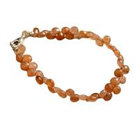 LKBEADS natural peech moonstone 7x5mm gemstone link bracelet pear shape faceted cut peach color stone 7.5 inch stacking wristband handmade jewellery for men & women gift |LK_SLNK_00399