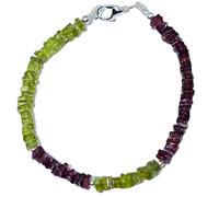 LKBEADS Natural peridot & garnet gemstone 5mm stacking bracelet | 7 inch | multi color, square shape, smooth cut, stone | with silver plated clasp | handmade jewellry |LK_ESK_00408