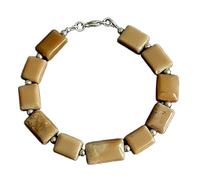 LKBEADS natural peru opal 13x10-17x11mm gemstone link bracelet rectangle shape smooth cut peach color stone 7 inch stacking wristband handmade jewellery for men & women gift |LK_SLNK_00200
