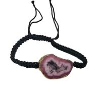 LKBEADS Natural Pink Druzy Thread Bracelet |LK_STHB_0298 | Tumble Shape Gemstone Rough Cut Stone 7 Inch Adjustable Unisex Wristband Handmade Jewelry