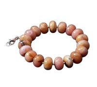 LKBEADS natural pink opal 13x9mm gemstone link bracelet rondelle shape smooth cut peach color stone 7.5 inch stacking wristband handmade jewellery for men & women gift |LK_SLNK_00024