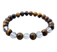 LKBEADS Natural Quartz & Tiger Eye Gemstone 8 mm | Round Shape, Smooth Cut Stone | 7 Inch | Brown & White Color Gem | dhan yog stretch bracelet | success wristband | handmade jewelry |LK_BRC_03198