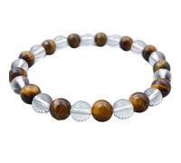 LKBEADS Natural Quartz & Tiger Eye Gemstone 8 mm | Round Shape, Smooth Cut Stone | 7 Inch | Multicolor Color Gem | dhan yog stretch bracelet | success wristband | handmade jewelry |LK_BRC_03434