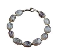 LKBEADS natural rainbow moonstone 12x8-17x13 mm gemstone link bracelet tumble shape smooth cut white color stone 7.5 inch stacking wristband handmade jewellery for men & women gift |LK_SLNK_00068