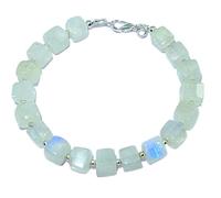 LKBEADS Natural rainbow moonstone gemstone 7x7mm stacking bracelet | 7 inch | rainbow color, square shape, smooth cut, stone | with silver plated clasp | handmade jewellry |LK_ESK_00414