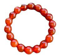 LKBEADS Natural Red Agate Gemstone 10 mm | Round Shape, Smooth Cut Stone | 7 Inch | Orange Color Gem | dhan yog stretch bracelet | success wristband | handmade jewelry |LK_BRC_02417