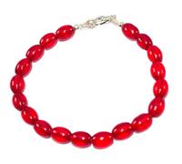 LKBEADS Natural red jade gemstone 6x9mm stacking bracelet | 7 inch | red color, oval shape, smooth cut, stone | with silver plated clasp | handmade jewellry |LK_ESK_00341