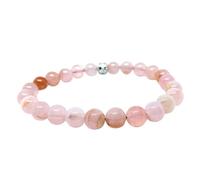 LKBEADS Natural Rose Quartz Gemstone 8 mm | Round Shape, Smooth Cut Stone | 7 Inch | Pink Color Gem | With Silver Metal |dhan yog stretch bracelet | success wristband | handmade jewelry |LK_BRC_02694