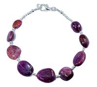 LKBEADS Natural ruby gemstone 14x11-8x6mm stacking bracelet | 7 inch | pink color, oval shape, smooth cut, stone | with silver plated clasp | handmade jewellry |LK_ESK_00359