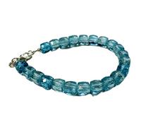LKBEADS natural sky blue topaz 8x8mm gemstone link bracelet box shape faceted cut blue color stone 7 inch stacking wristband handmade jewellery for men & women gift |LK_SLNK_00351