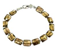 LKBEADS Natural smoky quartz gemstone 6x5mm stacking bracelet | 7 inch | smoky color, square shape, faceted cut, stone | with silver plated clasp | handmade jewellry |LK_ESK_00267