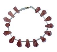 LKBEADS Natural strawberry quartz gemstone 12x7-11.5x6.5 stacking bracelet | 7 inch | pink color, fancy shape, faceted cut, stone | with silver plated clasp | handmade jewellry |LK_ESK_00209