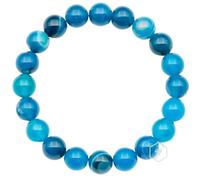 LKBEADS Natural Stripe Agate Gemstone 10 mm | Round Shape, Smooth Cut Stone | 7 Inch | Blue Color Gem | dhan yog stretch bracelet | success wristband | handmade jewelry |LK_BRC_02582