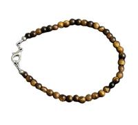 LKBEADS natural tiger eye 4mm gemstone link bracelet round shape smooth cut brown color stone 7 inch stacking wristband handmade jewellery for men & women gift |LK_SLNK_00257