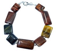 LKBEADS Natural tiger eye gemstone 12x10-16x12mm stacking bracelet | 7 inch | multi color, rectangle shape, smooth cut, stone | with silver plated clasp | handmade jewellry |LK_ESK_00368