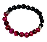 LKBEADS Natural Tiger Eye Gemstone 8 mm | Round Shape, Smooth Cut Stone | 7 Inch | Multi Color Gem | With Silver Metal |dhan yog stretch bracelet | success wristband | handmade jewelry |LK_BRC_02633