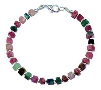 LKBEADS Natural tourmaline gemstone 6-4mm stacking bracelet | 7 inch | multi color, box shape, faceted cut, stone | with silver plated clasp | handmade jewellry |LK_ESK_00197