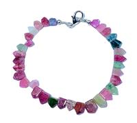 LKBEADS Natural tourmaline gemstone 6-9mm stacking bracelet | 7 inch | multi color, fancy shape, smooth cut, stone | with silver plated clasp | handmade jewellry |LK_ESK_00334