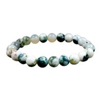 LKBEADS Natural Tree Agate Gemstone 8 mm | Round Shape, Smooth Cut Stone | 7 Inch | Multi Color Gem | dhan yog stretch bracelet | success wristband | handmade jewelry |LK_BRC_02642
