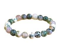 LKBEADS Natural Tree Agate Gemstone 8 mm | Round Shape, Smooth Cut Stone | 7 Inch | Multi Color Gem | dhan yog stretch bracelet | success wristband | handmade jewelry |LK_BRC_02382