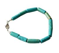 LKBEADS natural turquoise 12x6mm gemstone link bracelet tube shape smooth cut blue color stone 7 inch stacking wristband handmade jewellery for men & women gift |LK_SLNK_00207