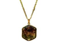 LKBEADS Naturel Brown Tourmaline Gemstone Brass Pendant Necklace Hexagon Shape With Cable Chain Strong Grounding Handmade Jewelry Protection & Stabilit Locket |LK_SGMP_0196