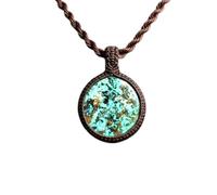 LKBEADS Naturel Chrysocolla Gemstone Thread Pendant Necklace Round Shape With Leather Cord Chain Communication & Emotional Healing Handmade Jewelry Promotes Calmness Locket |LK_SGMP_0476