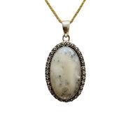 LKBEADS Naturel Denderide Opal Gemstone 925 Sterling Silver Pendant Necklace Oval Shape With Cable Chain Nature Pattern Handmade Jewelry Enhances Growth Elegant Healing Locket |LK_SGMP_0149