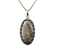 LKBEADS Naturel Denderide Opal Gemstone 925 Sterling Silver Pendant Necklace Oval Shape With Cable Chain Nature Pattern Handmade Jewelry Enhances Growth Elegant Healing Locket |LK_SGMP_0135
