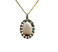 LKBEADS Naturel Denderide Opal Gemstone 925 Sterling Silver Pendant Necklace Oval Shape With Cable Chain Nature Pattern Handmade Jewelry Enhances Growth Elegant Healing Locket |LK_SGMP_0146