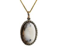LKBEADS Naturel Denderide Opal Gemstone 925 Sterling Silver Pendant Necklace Oval Shape With Cable Chain Nature Pattern Handmade Jewelry Enhances Growth Elegant Healing Locket |LK_SGMP_0129