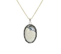 LKBEADS Naturel Denderide Opal Gemstone 925 Sterling Silver Pendant Necklace Oval Shape With Cable Chain Nature Pattern Handmade Jewelry Enhances Growth Elegant Healing Locket |LK_SGMP_0005