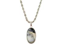 LKBEADS Naturel Denderide Opal Gemstone 925 Sterling Silver Pendant Necklace Oval Shape With Cable Chain Nature Pattern Handmade Jewelry Enhances Growth Elegant Healing Locket |LK_SGMP_0061