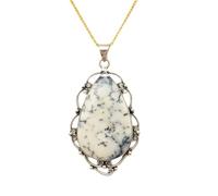 LKBEADS Naturel Denderide Opal Gemstone 925 Sterling Silver Pendant Necklace Pear Shape With Cable Chain Nature Pattern Handmade Jewelry Enhances Growth Elegant Healing Locket |LK_SGMP_0009
