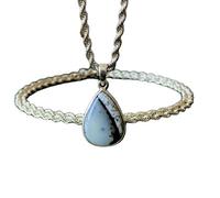 LKBEADS Naturel Denderide Opal Gemstone 925 Sterling Silver Pendant Necklace Pear Shape With Cable Chain Nature Pattern Handmade Jewelry Enhances Growth Elegant Healing Locket |LK_SGMP_0068