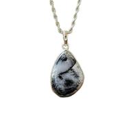 LKBEADS Naturel Denderide Opal Gemstone 925 Sterling Silver Pendant Necklace Pear Shape With Cable Chain Nature Pattern Handmade Jewelry Enhances Growth Elegant Healing Locket |LK_SGMP_0050