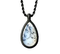 LKBEADS Naturel Denderide Opal Gemstone Thread Pendant Necklace Pear Shape With Leather Cord Chain Nature Pattern Handmade Jewelry Enhances Growth Elegant Healing Locket |LK_SGMP_0405