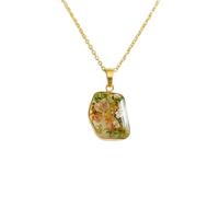 LKBEADS Naturel Flower Agate Gemstone Brass Pendant Necklace Fancy Shape With Cable Chain Sparkling Energy Handmade Jewelry Luxury Glitter Positivity Spiritual Growth Locket |LK_SGMP_0159