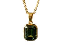 LKBEADS Naturel Green Tourmaline Gemstone Brass Pendant Necklace Cushion Shape With Cable Chain Attracts Wealth Enhances Love Handmade Jewelry Heart Chakra Prosperity & Harmony Locket |LK_SGMP_0362