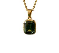 LKBEADS Naturel Green Tourmaline Gemstone Brass Pendant Necklace Cushion Shape With Cable Chain Attracts Wealth Enhances Love Handmade Jewelry Heart Chakra Prosperity & Harmony Locket |LK_SGMP_0363