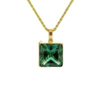 LKBEADS Naturel Green Tourmaline Gemstone Brass Pendant Necklace Cushion Shape With Cable Chain Attracts Wealth Enhances Love Handmade Jewelry Heart Chakra Prosperity & Harmony Locket |LK_SGMP_0305