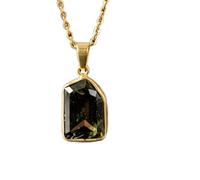 LKBEADS Naturel Green Tourmaline Gemstone Brass Pendant Necklace Fancy Shape With Cable Chain Attracts Wealth Enhances Love Handmade Jewelry Heart Chakra Prosperity & Harmony Locket |LK_SGMP_0375