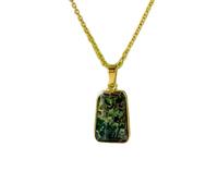 LKBEADS Naturel Green Tourmaline Gemstone Brass Pendant Necklace Rectangle Shape With Cable Chain Attracts Wealth Enhances Love Handmade Jewelry Heart Chakra Prosperity & Harmony Locket |LK_SGMP_0310