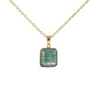 LKBEADS Naturel Green Tourmaline Gemstone Brass Pendant Necklace Square Shape With Cable Chain Attracts Wealth Enhances Love Handmade Jewelry Heart Chakra Prosperity & Harmony Locket |LK_SGMP_0169