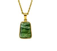 LKBEADS Naturel Green Tourmaline Gemstone Brass Pendant Necklace Trillon Shape With Cable Chain Attracts Wealth Enhances Love Handmade Jewelry Heart Chakra Prosperity & Harmony Locket |LK_SGMP_0378