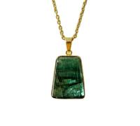 LKBEADS Naturel Green Tourmaline Gemstone Brass Pendant Necklace Trillon Shape With Cable Chain Attracts Wealth Enhances Love Handmade Jewelry Heart Chakra Prosperity & Harmony Locket |LK_SGMP_0341