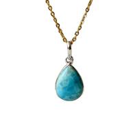 LKBEADS Naturel Larimar Gemstone 925 Sterling Silver Pendant Necklace Pear Shape With Cable Chain Premium Caribbean Handmade Jewelry Emotional Healing Locket |LK_SGMP_0124