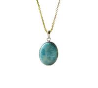 LKBEADS Naturel Larimar Gemstone 925 Sterling Silver Pendant Necklace Round Shape With Cable Chain Premium Caribbean Handmade Jewelry Emotional Healing Locket |LK_SGMP_0114